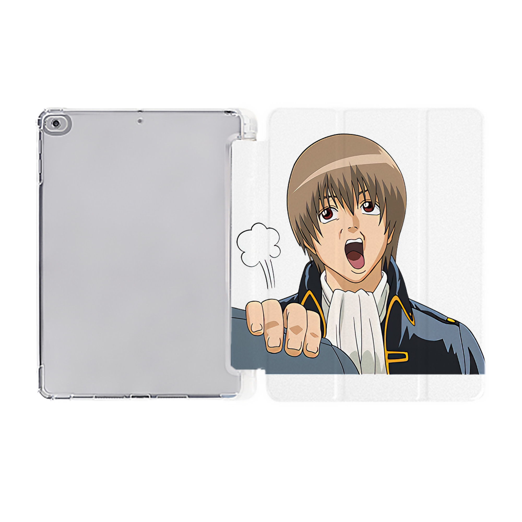 ぎんたま 坂田銀時（さかたぎんとき） 神楽 志村新八（しむら しんぱち） GINTAMA Sakata Gintoki Kagura Shimura Shinpachi IPad ケース ペン収納付き 三つ折りスタンド PUレザー×シリコン 対応機種9.5/10.5/10.9インチ